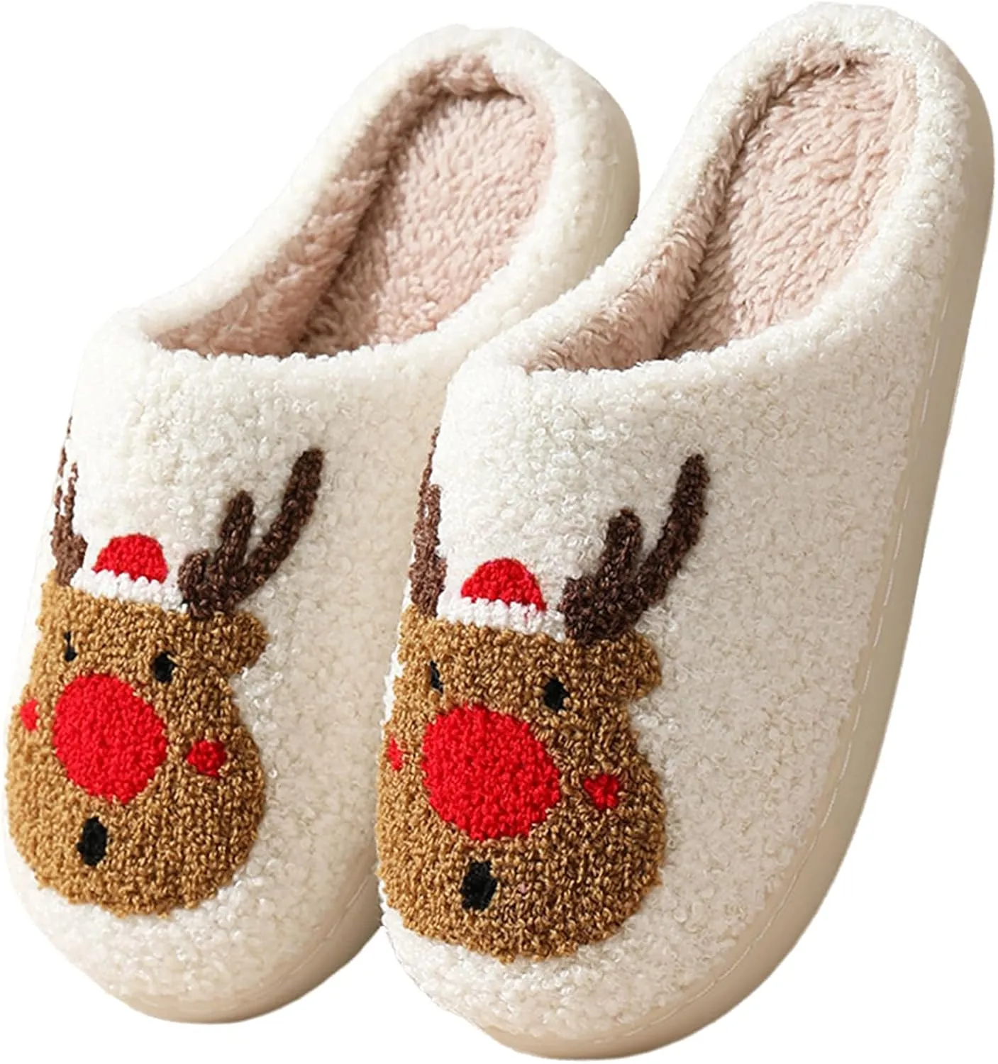 Christmas Slippers for Women, Cute House Shoes with Reindeer, Santa Claus, Gingerbread Man, Xmas Tree, Adult Fluffy Winter Home Slides for Couples, Kawaii Fuzzy Cozy