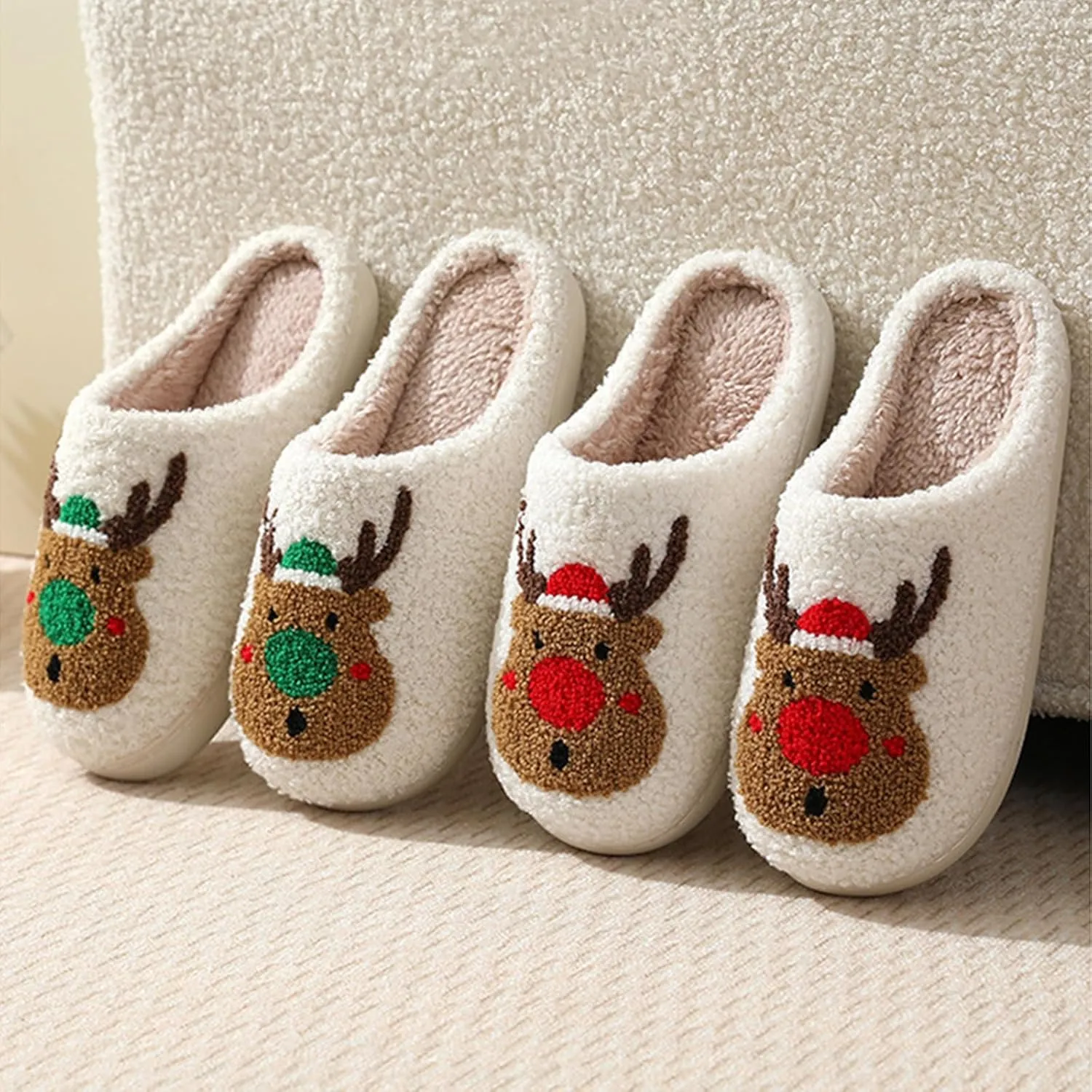 Christmas Slippers for Women, Cute House Shoes with Reindeer, Santa Claus, Gingerbread Man, Xmas Tree, Adult Fluffy Winter Home Slides for Couples, Kawaii Fuzzy Cozy