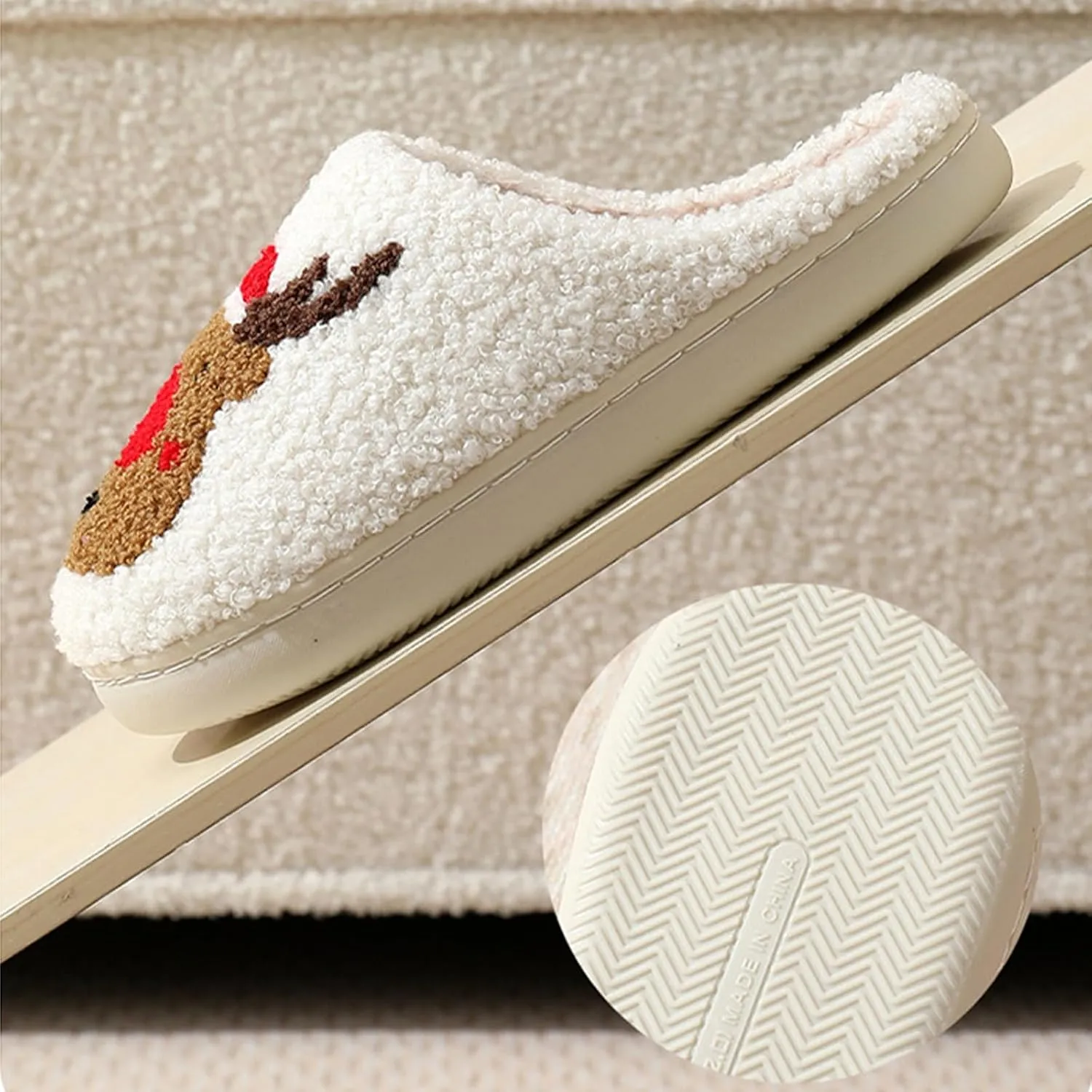 Christmas Slippers for Women, Cute House Shoes with Reindeer, Santa Claus, Gingerbread Man, Xmas Tree, Adult Fluffy Winter Home Slides for Couples, Kawaii Fuzzy Cozy