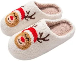 Christmas Slippers - Soft Plush Fuzzy Gingerbread Santa Slippers for Women & Men - Family Indoor/Outdoor Shoes - Perfect Christmas Gifts