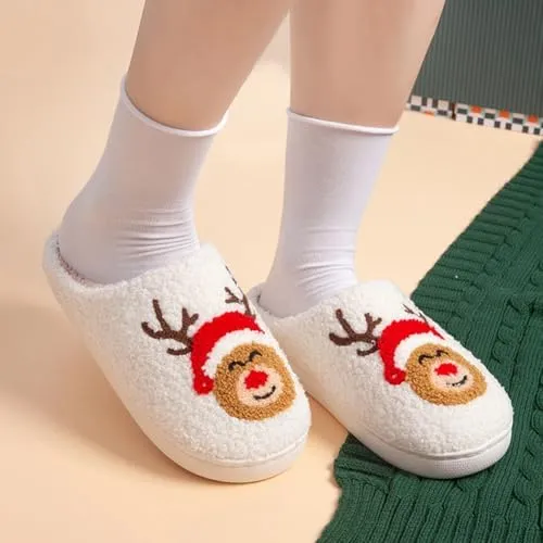 Christmas Slippers - Soft Plush Fuzzy Gingerbread Santa Slippers for Women & Men - Family Indoor/Outdoor Shoes - Perfect Christmas Gifts