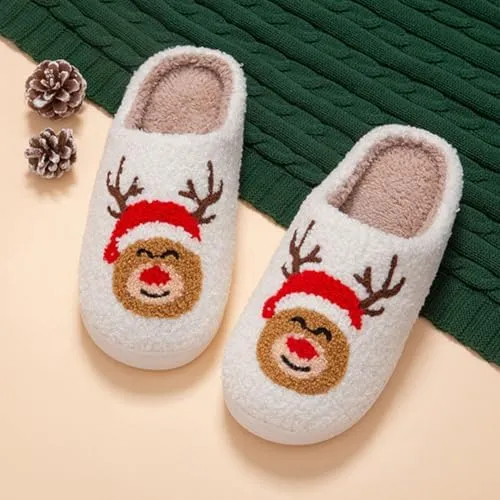 Christmas Slippers - Soft Plush Fuzzy Gingerbread Santa Slippers for Women & Men - Family Indoor/Outdoor Shoes - Perfect Christmas Gifts