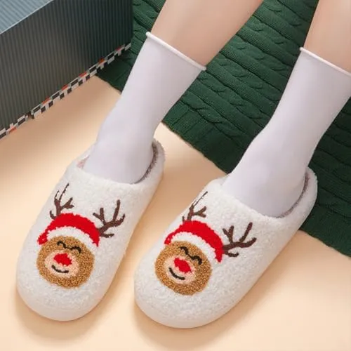 Christmas Slippers - Soft Plush Fuzzy Gingerbread Santa Slippers for Women & Men - Family Indoor/Outdoor Shoes - Perfect Christmas Gifts