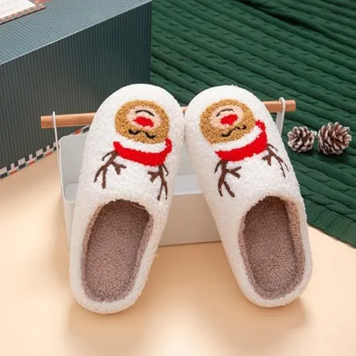 Christmas Slippers - Soft Plush Fuzzy Gingerbread Santa Slippers for Women & Men - Family Indoor/Outdoor Shoes - Perfect Christmas Gifts