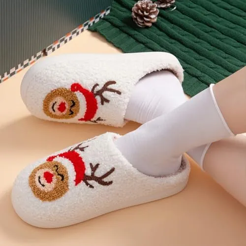 Christmas Slippers - Soft Plush Fuzzy Gingerbread Santa Slippers for Women & Men - Family Indoor/Outdoor Shoes - Perfect Christmas Gifts