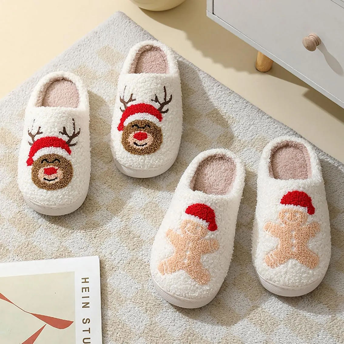 Christmas Tree Slippers for Women and Men - Plush Memory Foam Fluffy Slippers With Thick Bottom - Soft Vintage Home Shoes