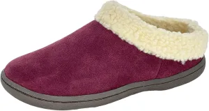 Clarks Womens Slipper Suede Leather With Faux Sherpa Collar JMH1894 - Plush Memory Foam Footbed - Indoor Outdoor House Slippers For Women (6 M US, Burgundy)