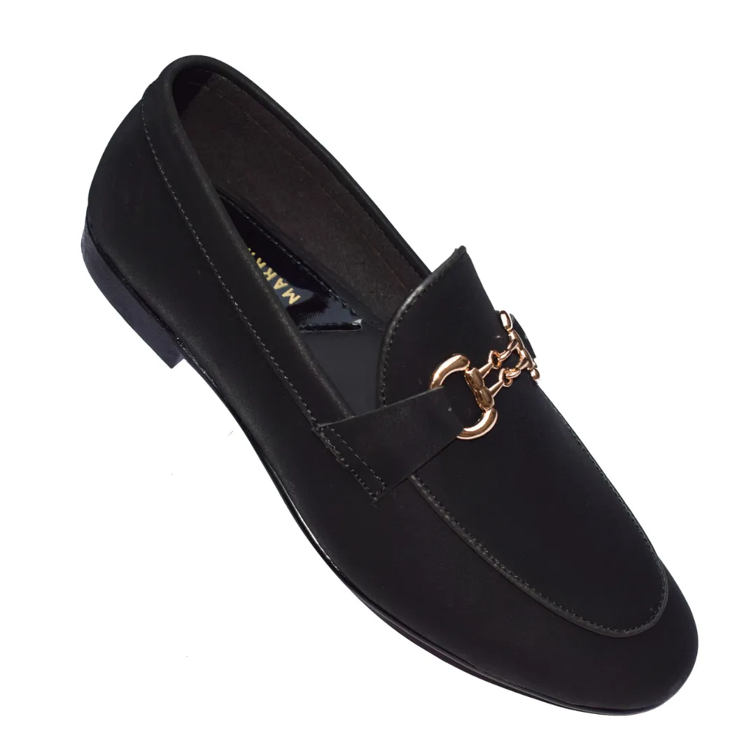 Classic Black Formal Slip-On Shoes with Gold Chain Accent M365