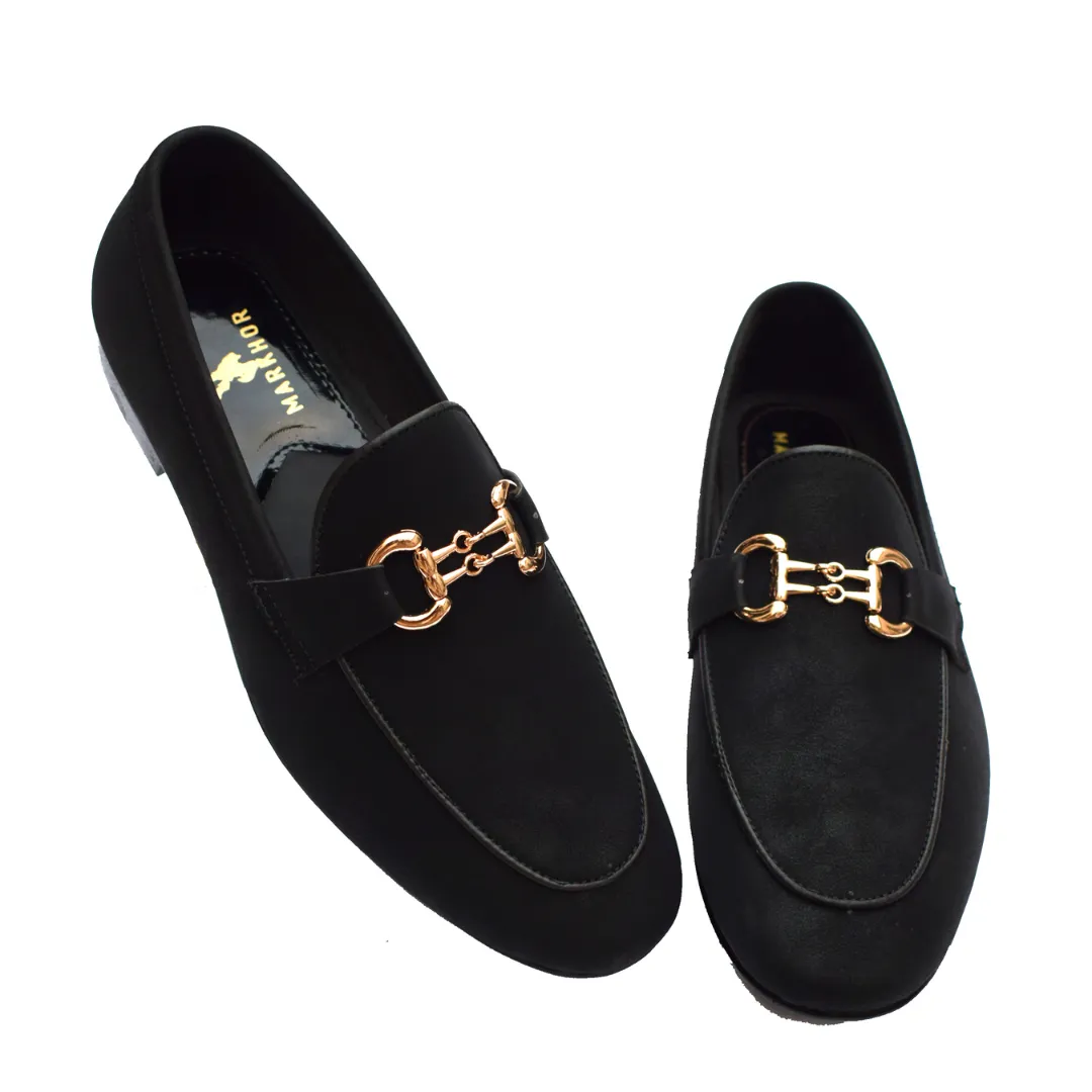Classic Black Formal Slip-On Shoes with Gold Chain Accent M365