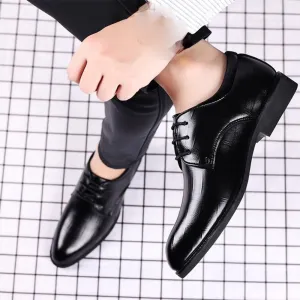 Classic Business Height Increase Leather Shoes Korean Style Casual Lace-up Dress Shoes Elegant Men Office Oxfords