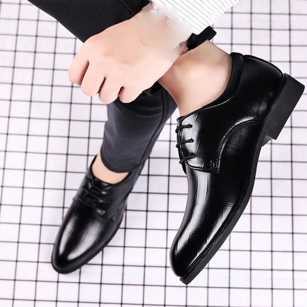 Classic Business Height Increase Leather Shoes Korean Style Casual Lace-up Dress Shoes Elegant Men Office Oxfords