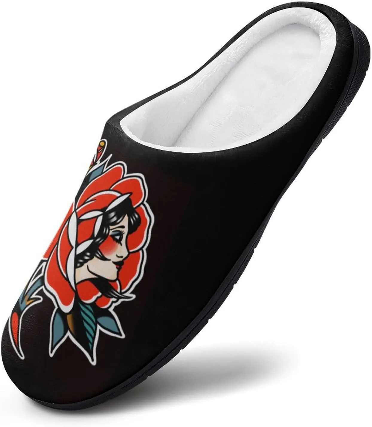 Classic Traditional Tattoo Soft Men's Cotton Slippers Flannel Winter Warm Home Shoes House Shoes Non-Slip Washable