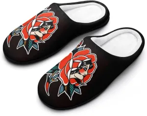 Classic Traditional Tattoo Soft Men's Cotton Slippers Flannel Winter Warm Home Shoes House Shoes Non-Slip Washable