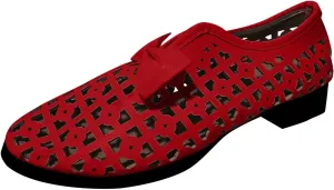 Closed Toe Casual Slip On Sandals for Women Flat,Pointed Toe Breathable Hollow Out Low Chunky Heel Shoes (Red, 6.5)