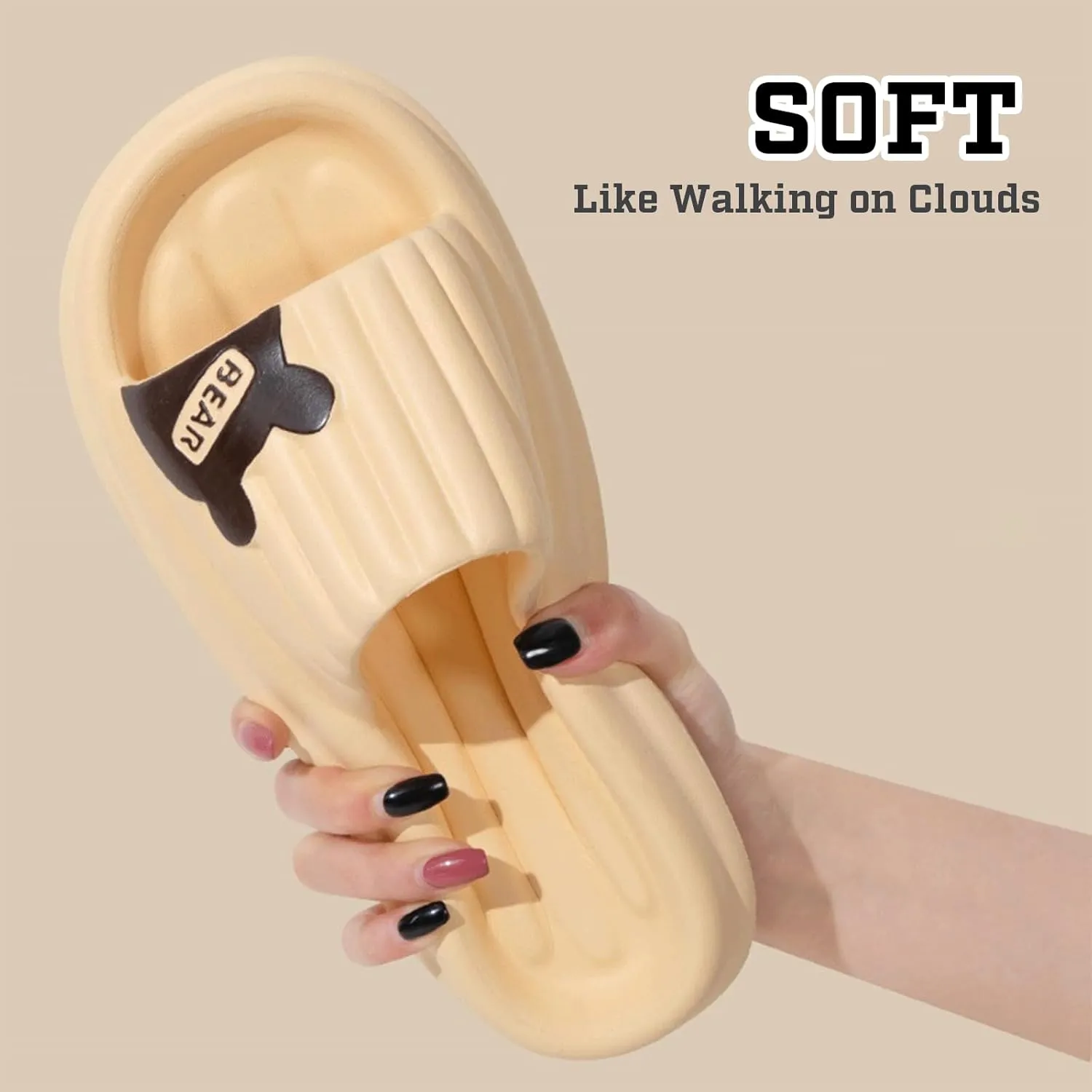 Cloud Slides for Women Men Bear Pillow Slippers Non Slip Shower Bath Platform Foam Sandals for Indoor Outdoor House Pool