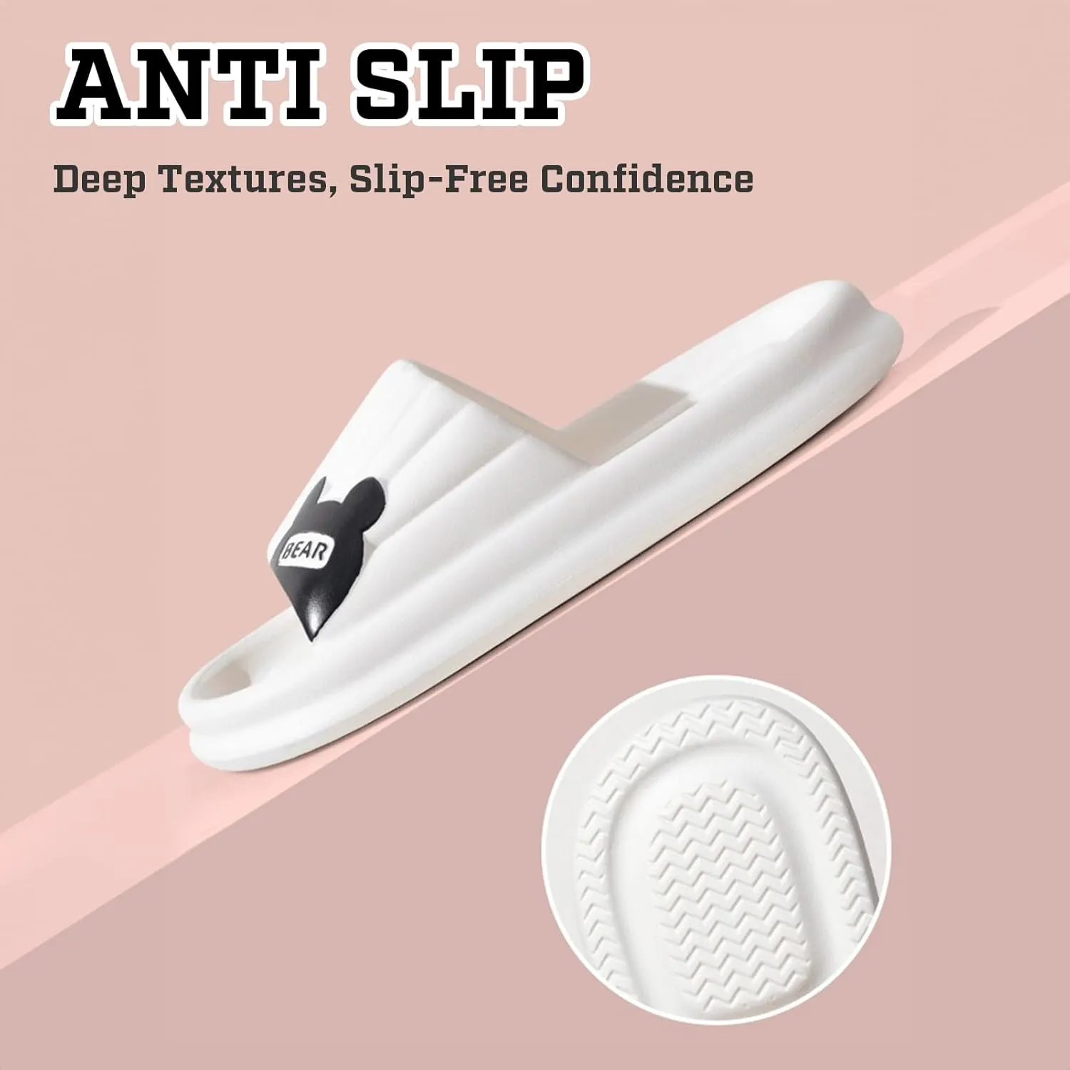 Cloud Slides for Women Men Bear Pillow Slippers Non Slip Shower Bath Platform Foam Sandals for Indoor Outdoor House Pool