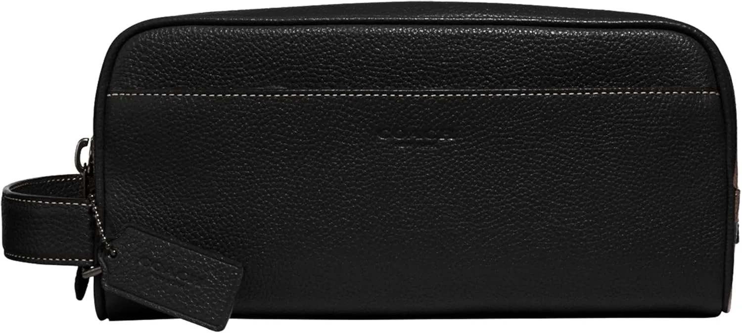 Coach Mens Travel Kit in Pebble Leather, Black