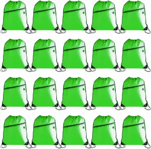 CODOBON Gym Drawstring Backpack with Zipper Pocket - Durable Cinch Sack for Swimming, Sports & Travel - Bulk Drawstring Bags for Men & Women (20, Green)