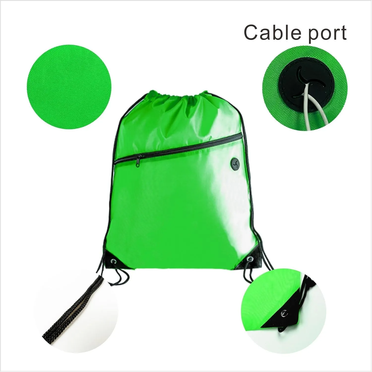 CODOBON Gym Drawstring Backpack with Zipper Pocket - Durable Cinch Sack for Swimming, Sports & Travel - Bulk Drawstring Bags for Men & Women (20, Green)