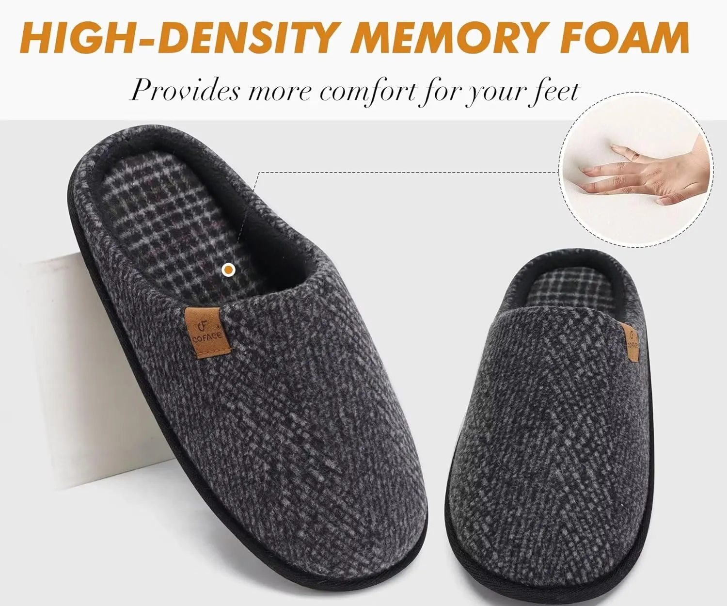 COFACE Unisex Mens Womens Cozy Memory Foam Scuff Slippers Casual Slip On Warm House Shoes Indoor/Outdoor Felt Sandal Slippers With Arch Support Rubber Sole Size 4-15