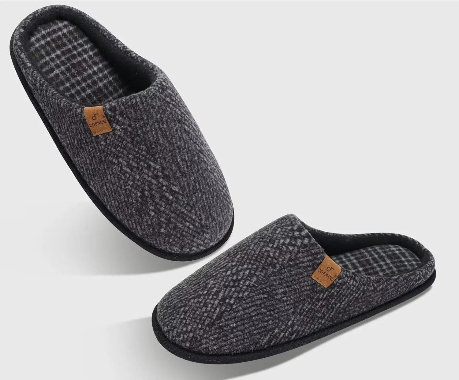 COFACE Unisex Mens Womens Cozy Memory Foam Scuff Slippers Casual Slip On Warm House Shoes Indoor/Outdoor Felt Sandal Slippers With Arch Support Rubber Sole Size 4-15
