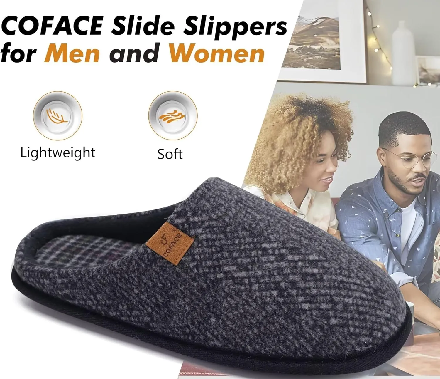 COFACE Unisex Mens Womens Cozy Memory Foam Scuff Slippers Casual Slip On Warm House Shoes Indoor/Outdoor Felt Sandal Slippers With Arch Support Rubber Sole Size 4-15