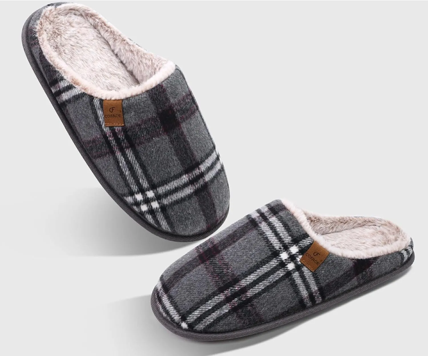 COFACE Unisex Mens Womens Cozy Memory Foam Scuff Slippers Casual Slip On Warm House Shoes Indoor/Outdoor Sandal Slippers With Arch Support Rubber Sole Size 4-15