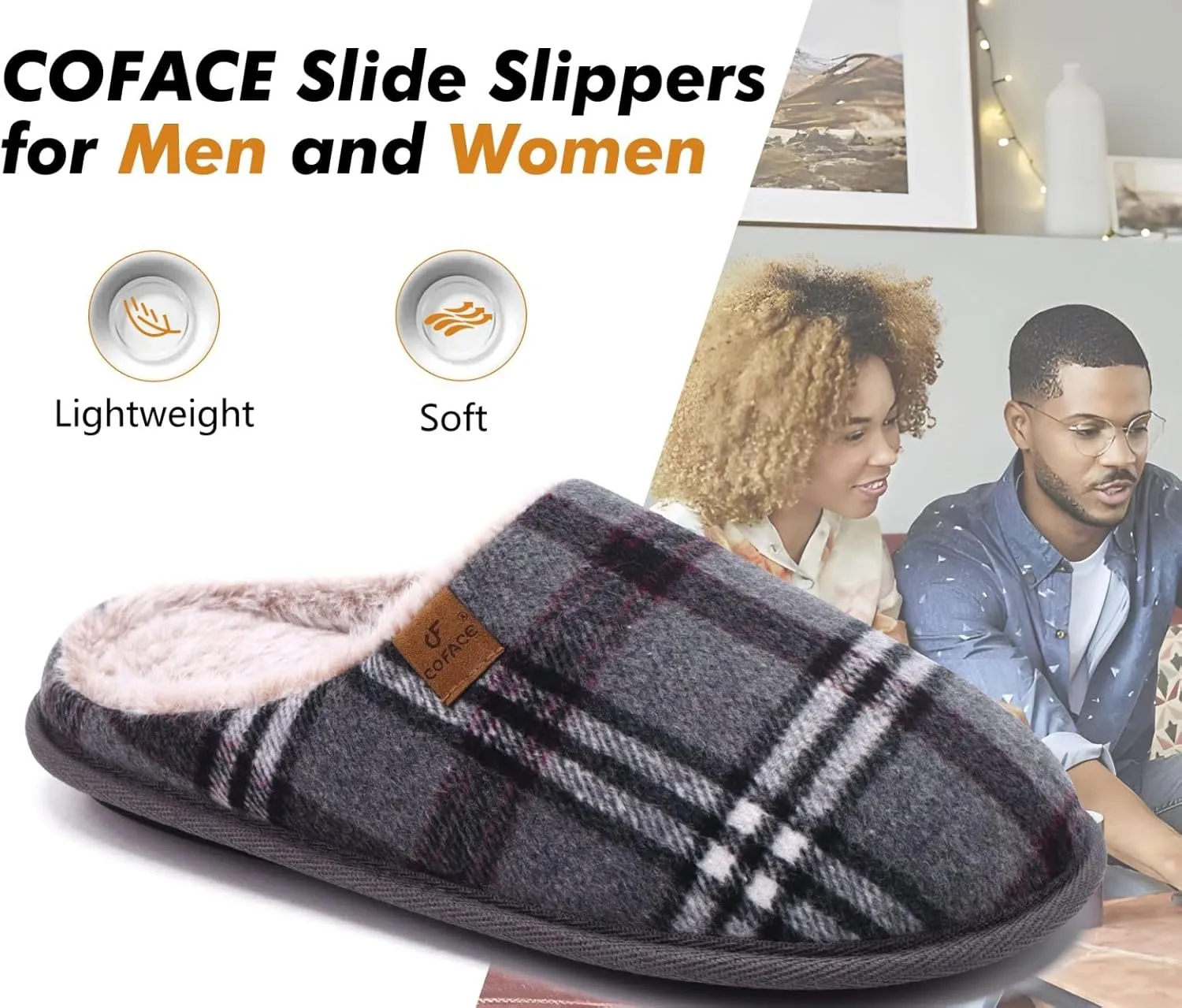 COFACE Unisex Mens Womens Cozy Memory Foam Scuff Slippers Casual Slip On Warm House Shoes Indoor/Outdoor Sandal Slippers With Arch Support Rubber Sole Size 4-15