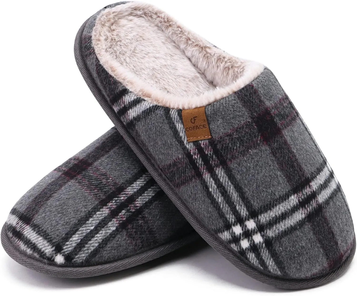 COFACE Unisex Mens Womens Cozy Memory Foam Scuff Slippers Casual Slip On Warm House Shoes Indoor/Outdoor Sandal Slippers With Arch Support Rubber Sole Size 4-15