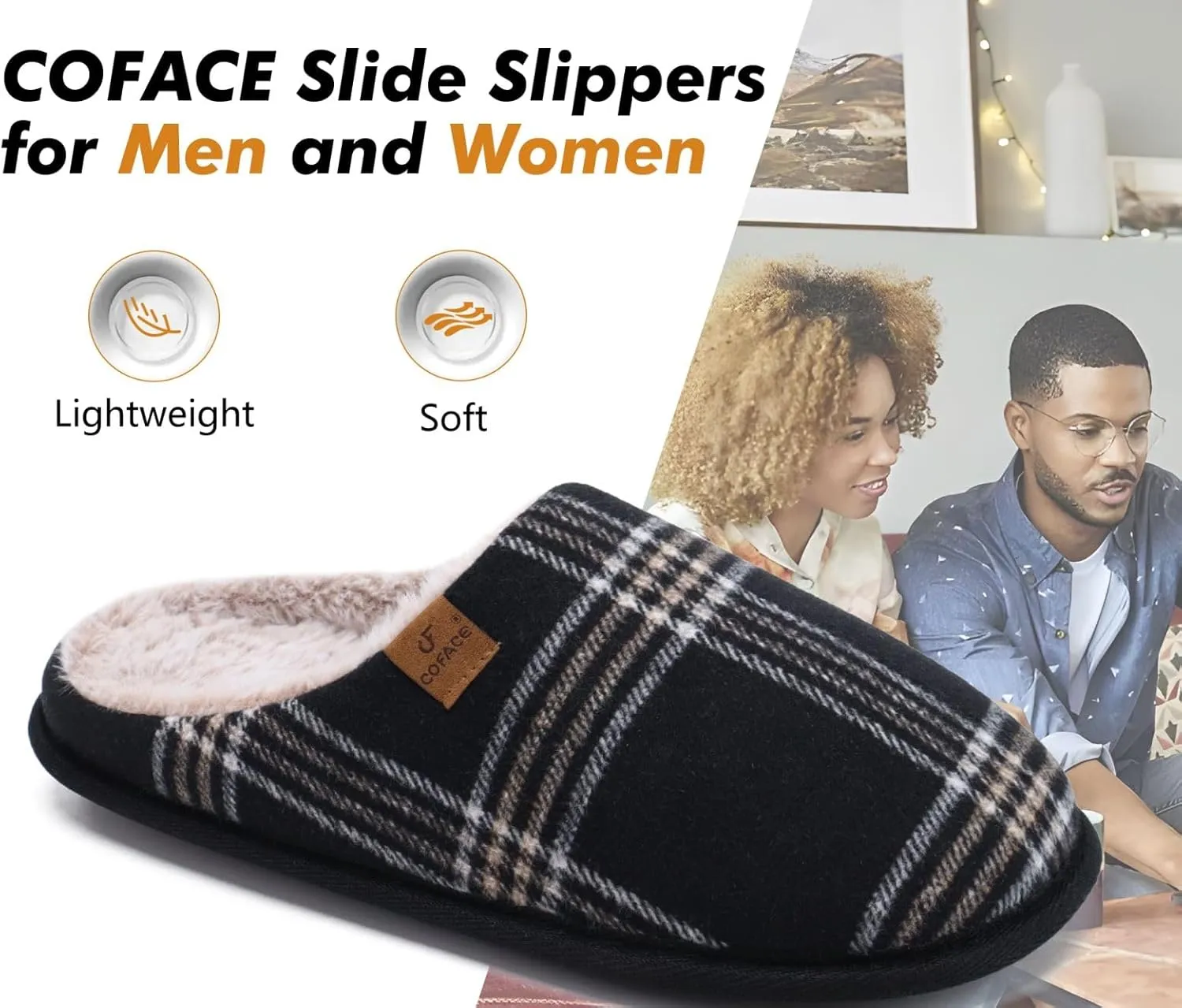 COFACE Unisex Mens Womens Cozy Memory Foam Scuff Slippers Casual Slip On Warm House Shoes Indoor/Outdoor Sandal Slippers With Arch Support Rubber Sole Size 4-15