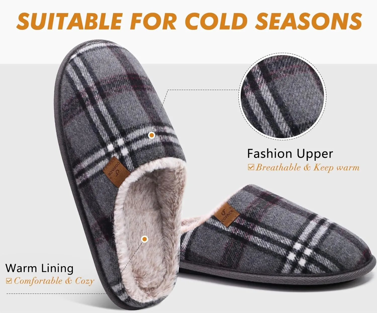 COFACE Unisex Mens Womens Cozy Memory Foam Scuff Slippers Casual Slip On Warm House Shoes Indoor/Outdoor Sandal Slippers With Arch Support Rubber Sole Size 4-15