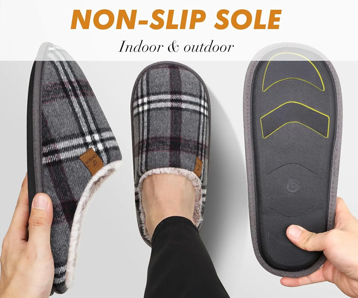 COFACE Unisex Mens Womens Cozy Memory Foam Scuff Slippers Casual Slip On Warm House Shoes Indoor/Outdoor Sandal Slippers With Arch Support Rubber Sole Size 4-15