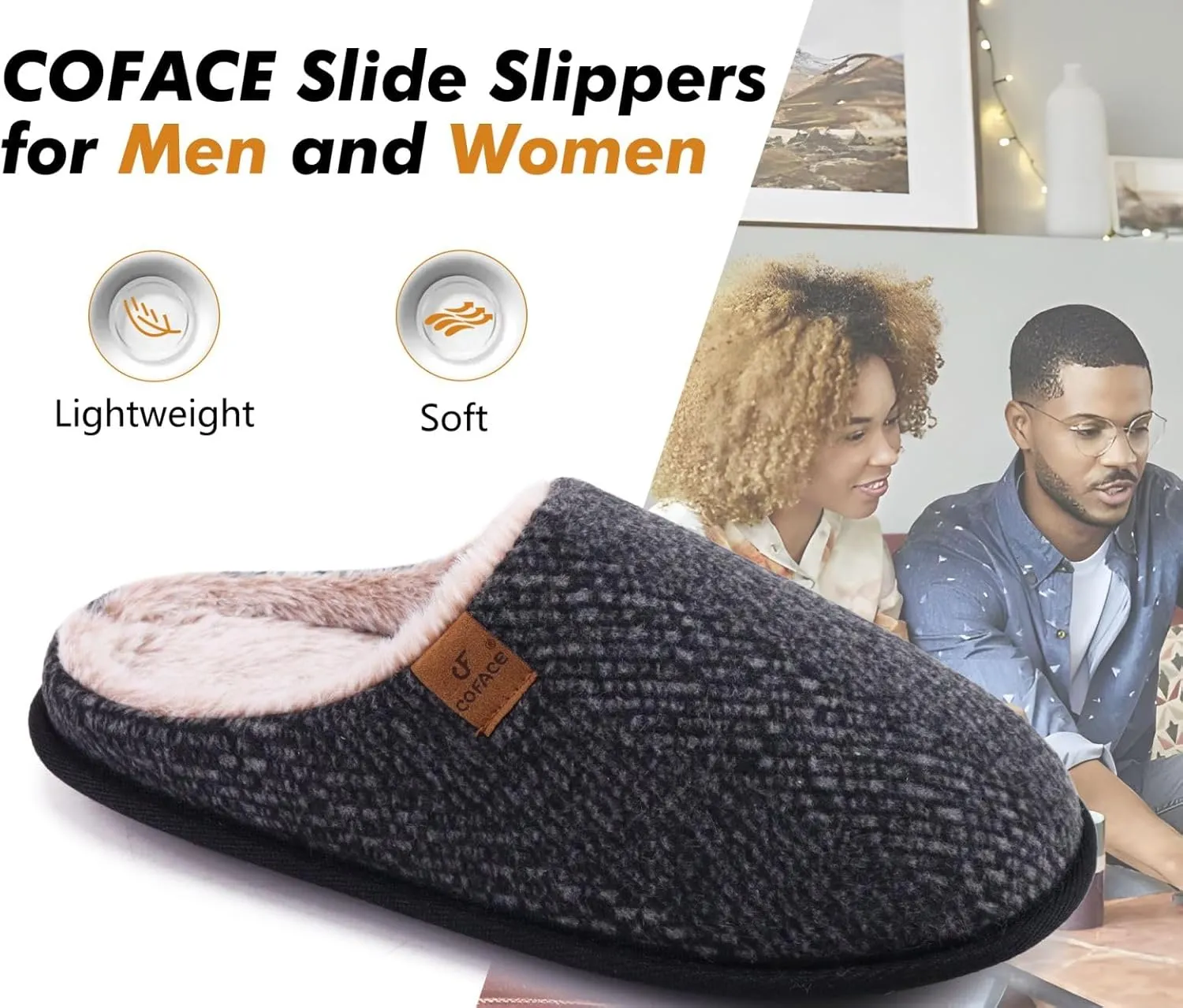 COFACE Unisex Mens Womens Cozy Memory Foam Scuff Slippers Casual Slip On Warm House Shoes Indoor/Outdoor Sandal Slippers With Arch Support Rubber Sole Size 4-15