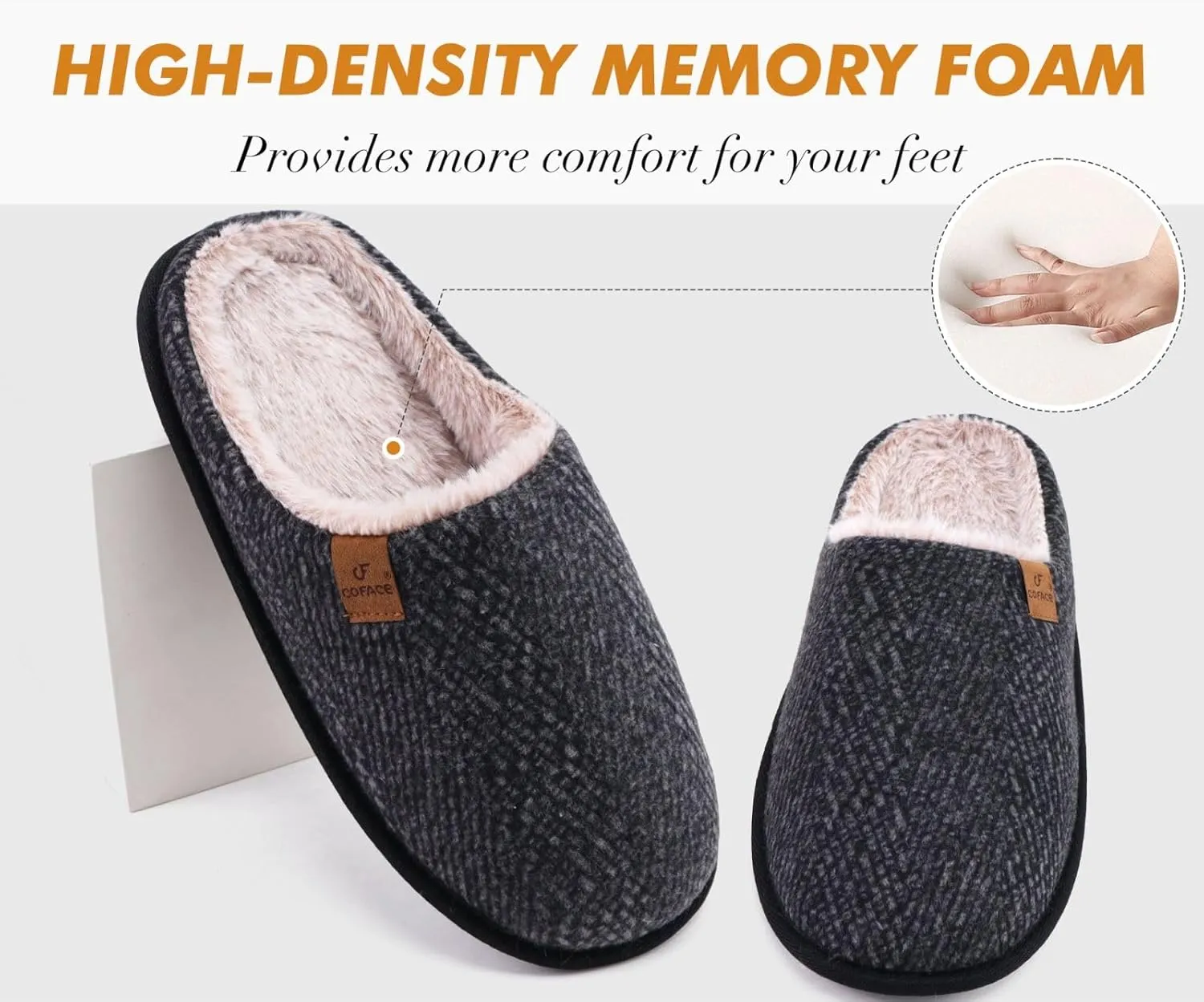 COFACE Unisex Mens Womens Cozy Memory Foam Scuff Slippers Casual Slip On Warm House Shoes Indoor/Outdoor Sandal Slippers With Arch Support Rubber Sole Size 4-15