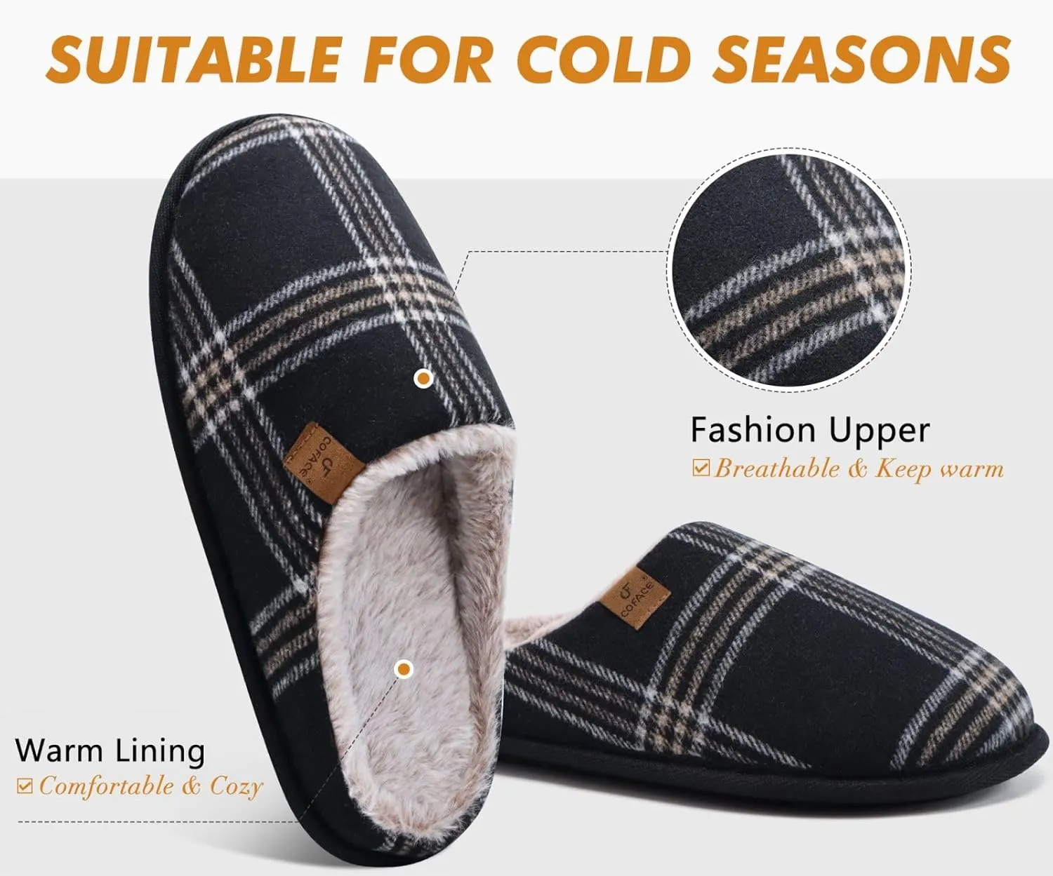 COFACE Unisex Mens Womens Cozy Memory Foam Scuff Slippers Casual Slip On Warm House Shoes Indoor/Outdoor Sandal Slippers With Arch Support Rubber Sole Size 4-15