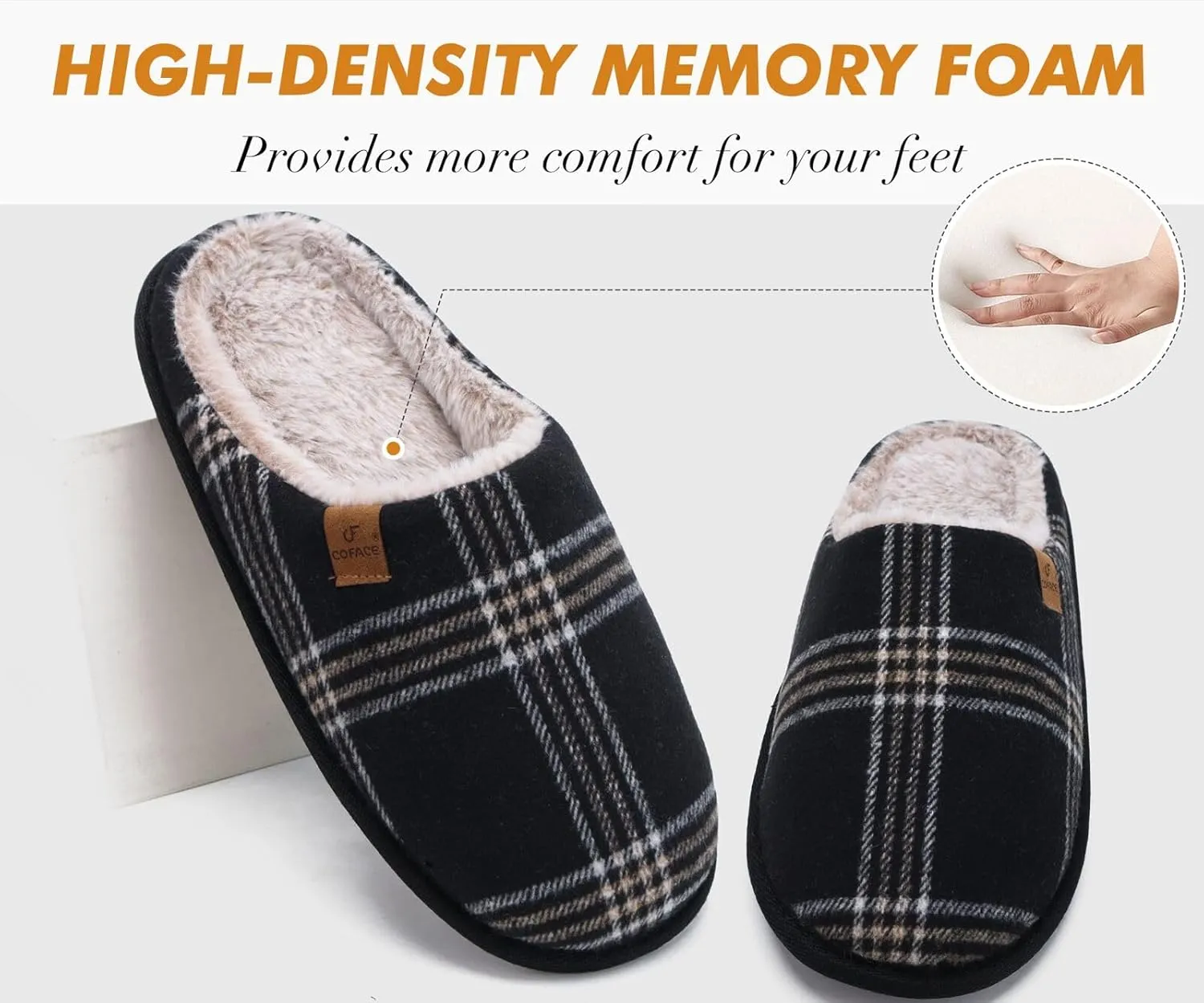COFACE Unisex Mens Womens Cozy Memory Foam Scuff Slippers Casual Slip On Warm House Shoes Indoor/Outdoor Sandal Slippers With Arch Support Rubber Sole Size 4-15