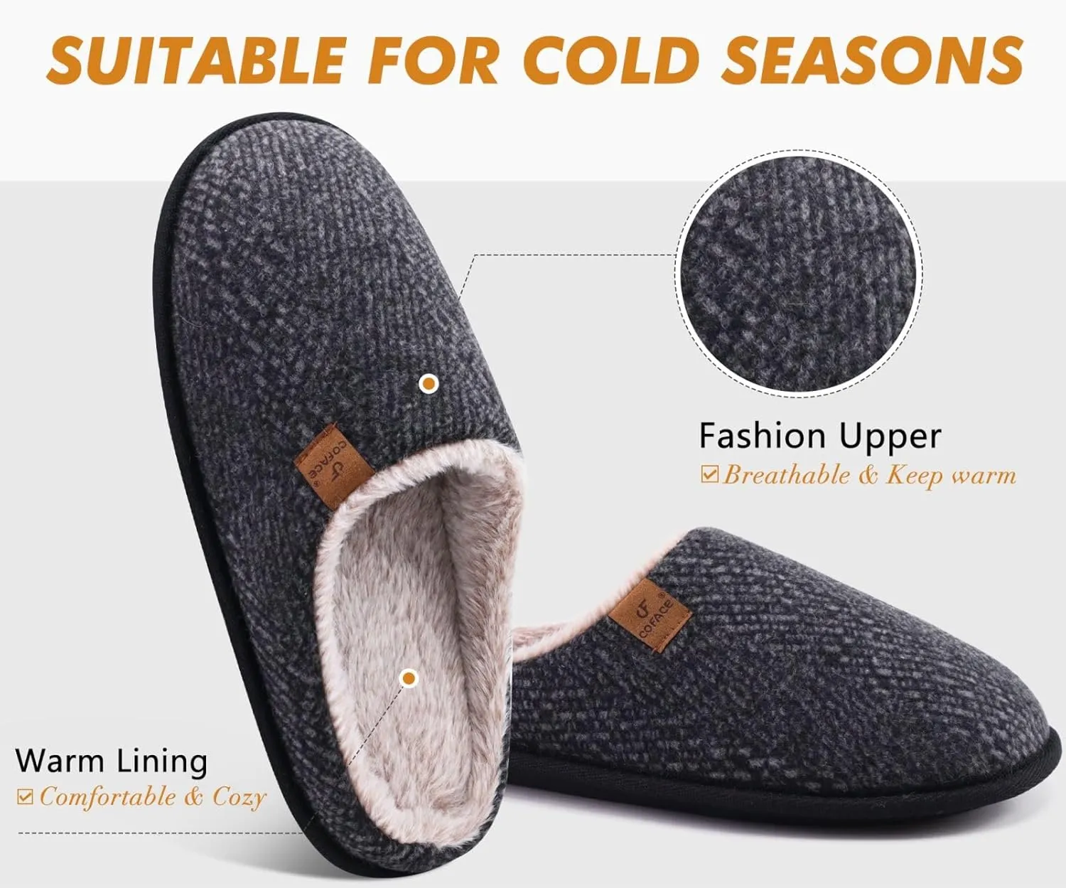 COFACE Unisex Mens Womens Cozy Memory Foam Scuff Slippers Casual Slip On Warm House Shoes Indoor/Outdoor Sandal Slippers With Arch Support Rubber Sole Size 4-15