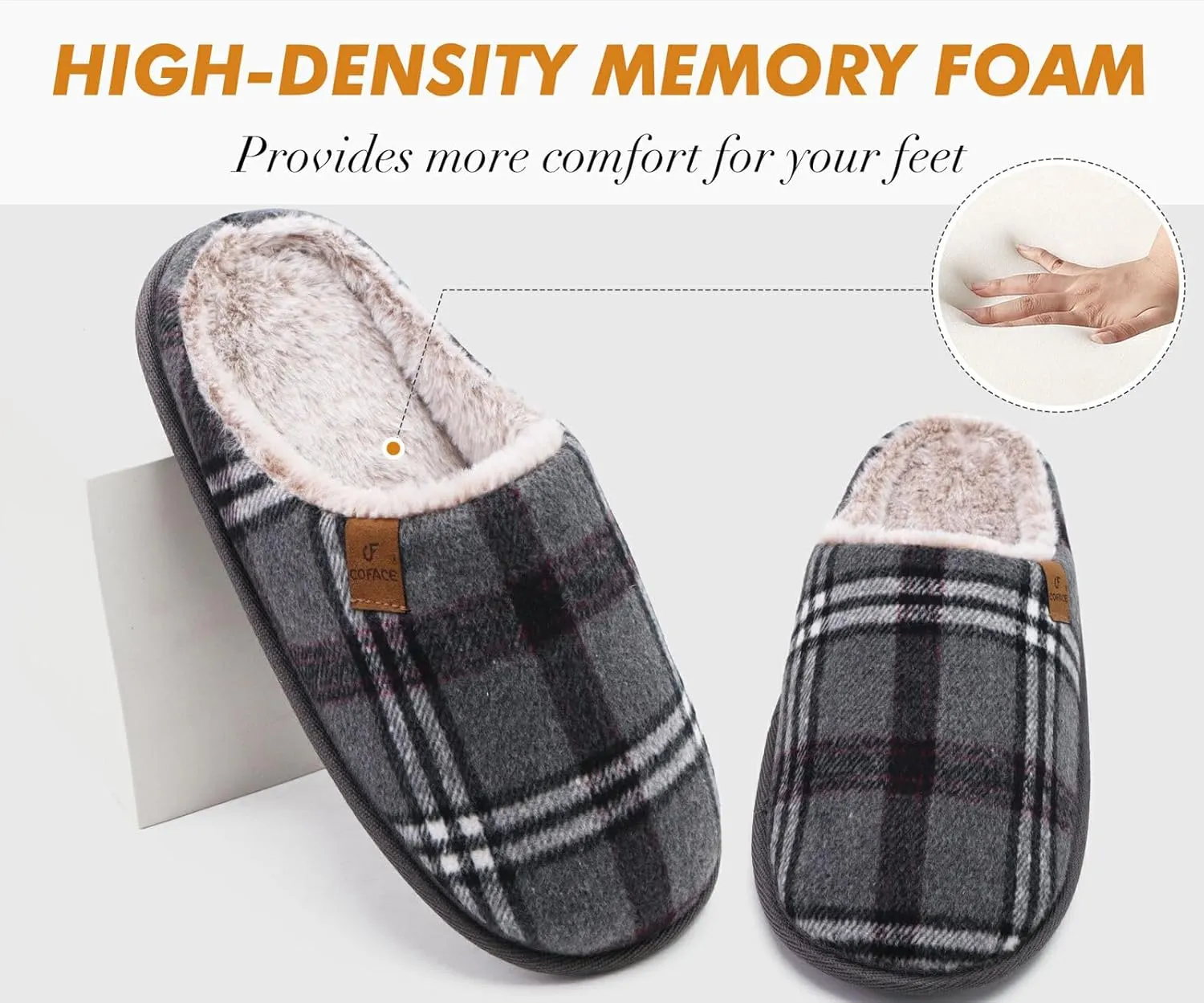 COFACE Unisex Mens Womens Cozy Memory Foam Scuff Slippers Casual Slip On Warm House Shoes Indoor/Outdoor Sandal Slippers With Arch Support Rubber Sole Size 4-15