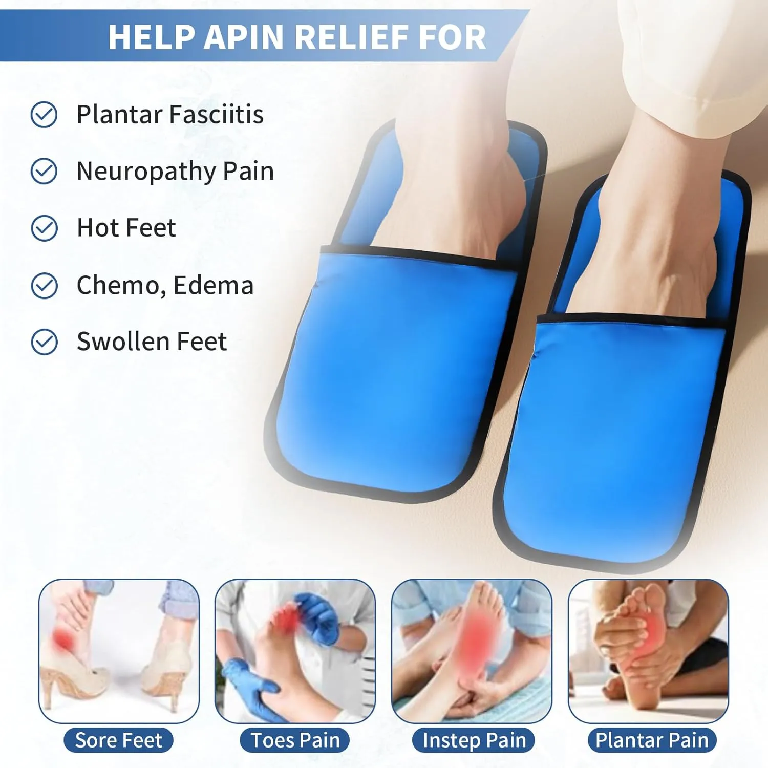 Cold Therapy Slippers, Foot Ice Pack Wrap, Neuropathy Slippers Rapid Relief Ice Slippers for Tired and Swollen feet, Hot feet, Plantar Fasciitis Relief (Blue, Large)