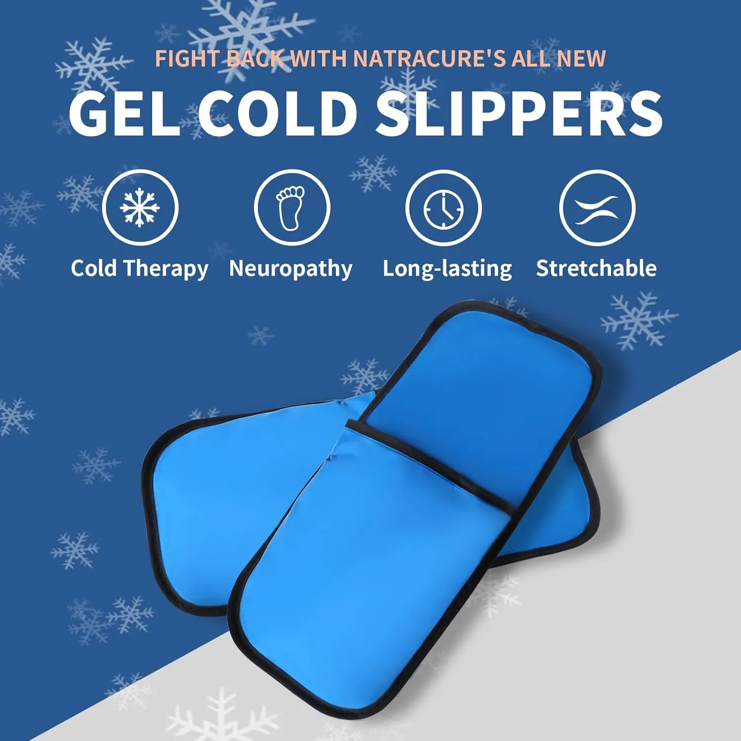 Cold Therapy Slippers, Foot Ice Pack Wrap, Neuropathy Slippers Rapid Relief Ice Slippers for Tired and Swollen feet, Hot feet, Plantar Fasciitis Relief (Blue, Large)
