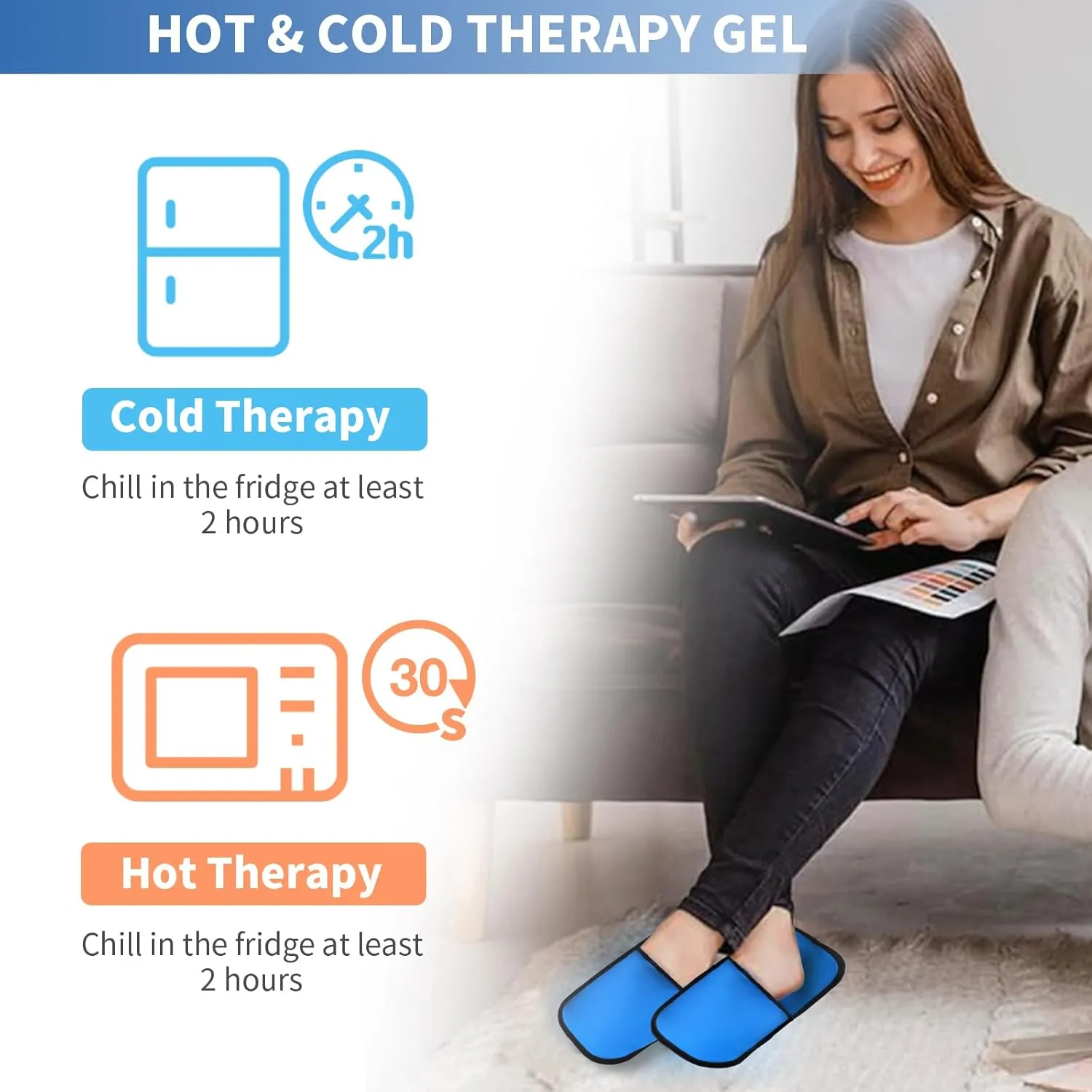 Cold Therapy Slippers, Foot Ice Pack Wrap, Neuropathy Slippers Rapid Relief Ice Slippers for Tired and Swollen feet, Hot feet, Plantar Fasciitis Relief (Blue, Large)