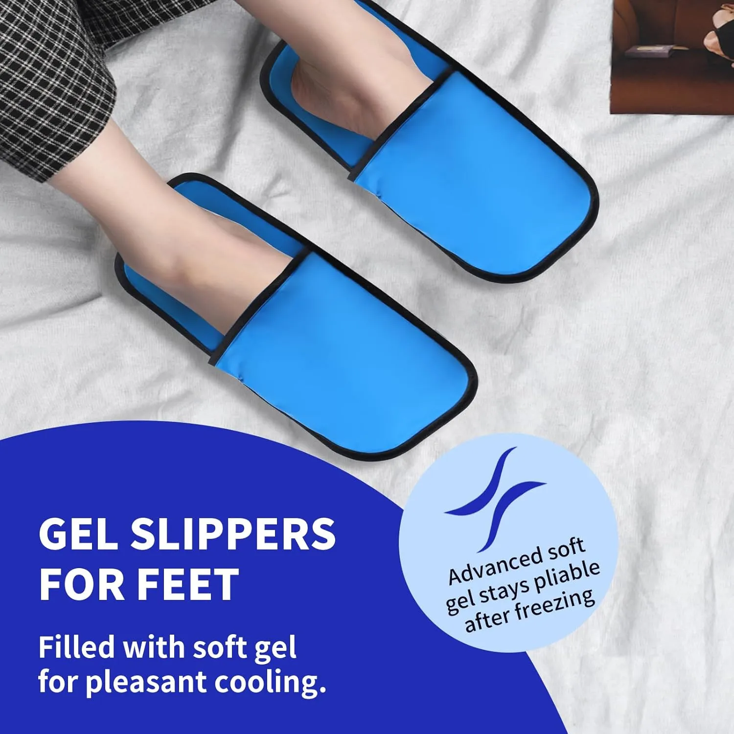 Cold Therapy Slippers, Foot Ice Pack Wrap, Neuropathy Slippers Rapid Relief Ice Slippers for Tired and Swollen feet, Hot feet, Plantar Fasciitis Relief (Blue, Large)