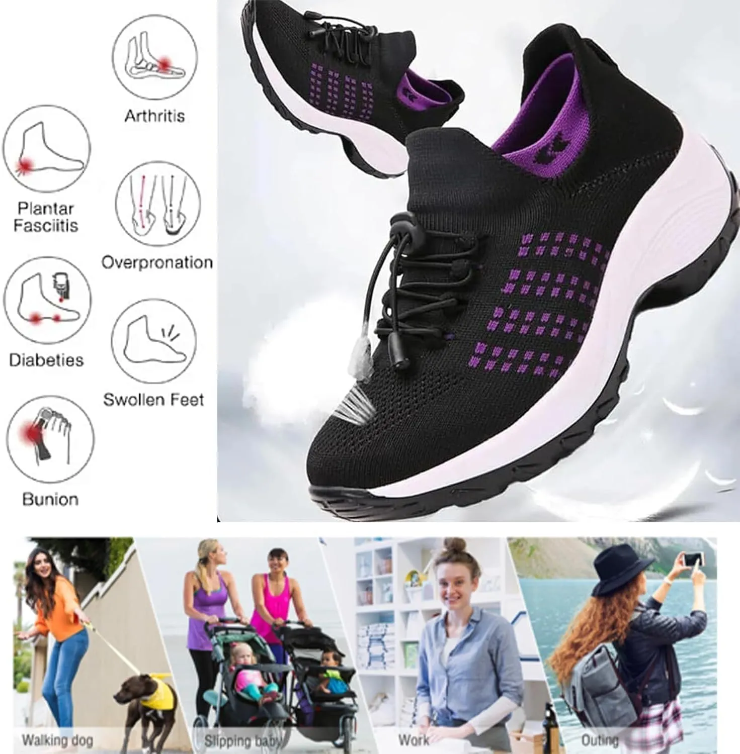 Comfortwear Ortho Shoes for Women, Ortho Stretch Cushion Shoes Plantar Fasciitis, Orthopedic Comfort Wear Nurse Shoes Sneakers