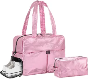 Compact Travel Duffel Bag for Women, 30L Gym Bag - Stylish Weekender Bag with Shoe Pocket, TSA-Approved Carry-On for Airplane, Fitness, Weekend Getaway(Pink)