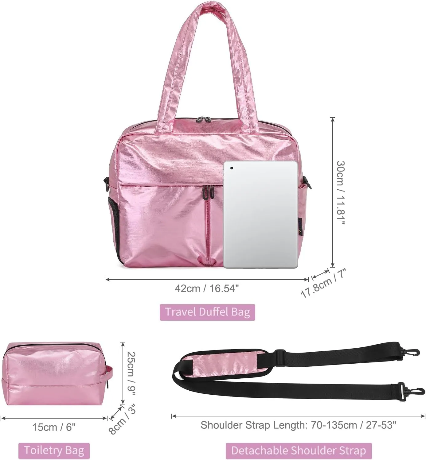 Compact Travel Duffel Bag for Women, 30L Gym Bag - Stylish Weekender Bag with Shoe Pocket, TSA-Approved Carry-On for Airplane, Fitness, Weekend Getaway(Pink)