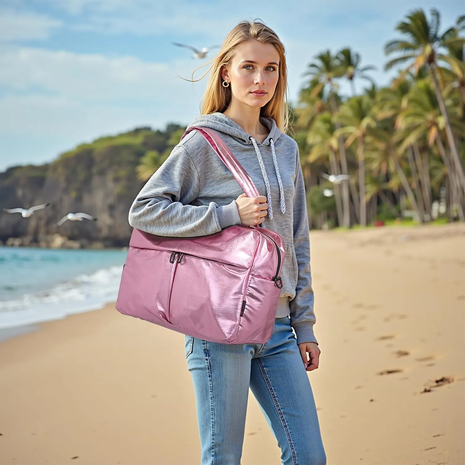 Compact Travel Duffel Bag for Women, 30L Gym Bag - Stylish Weekender Bag with Shoe Pocket, TSA-Approved Carry-On for Airplane, Fitness, Weekend Getaway(Pink)
