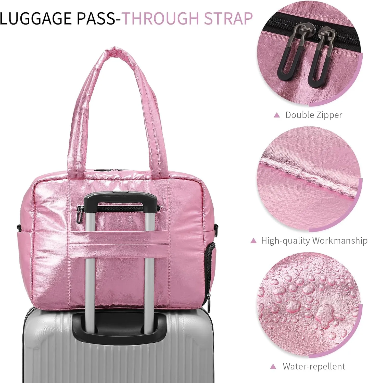 Compact Travel Duffel Bag for Women, 30L Gym Bag - Stylish Weekender Bag with Shoe Pocket, TSA-Approved Carry-On for Airplane, Fitness, Weekend Getaway(Pink)