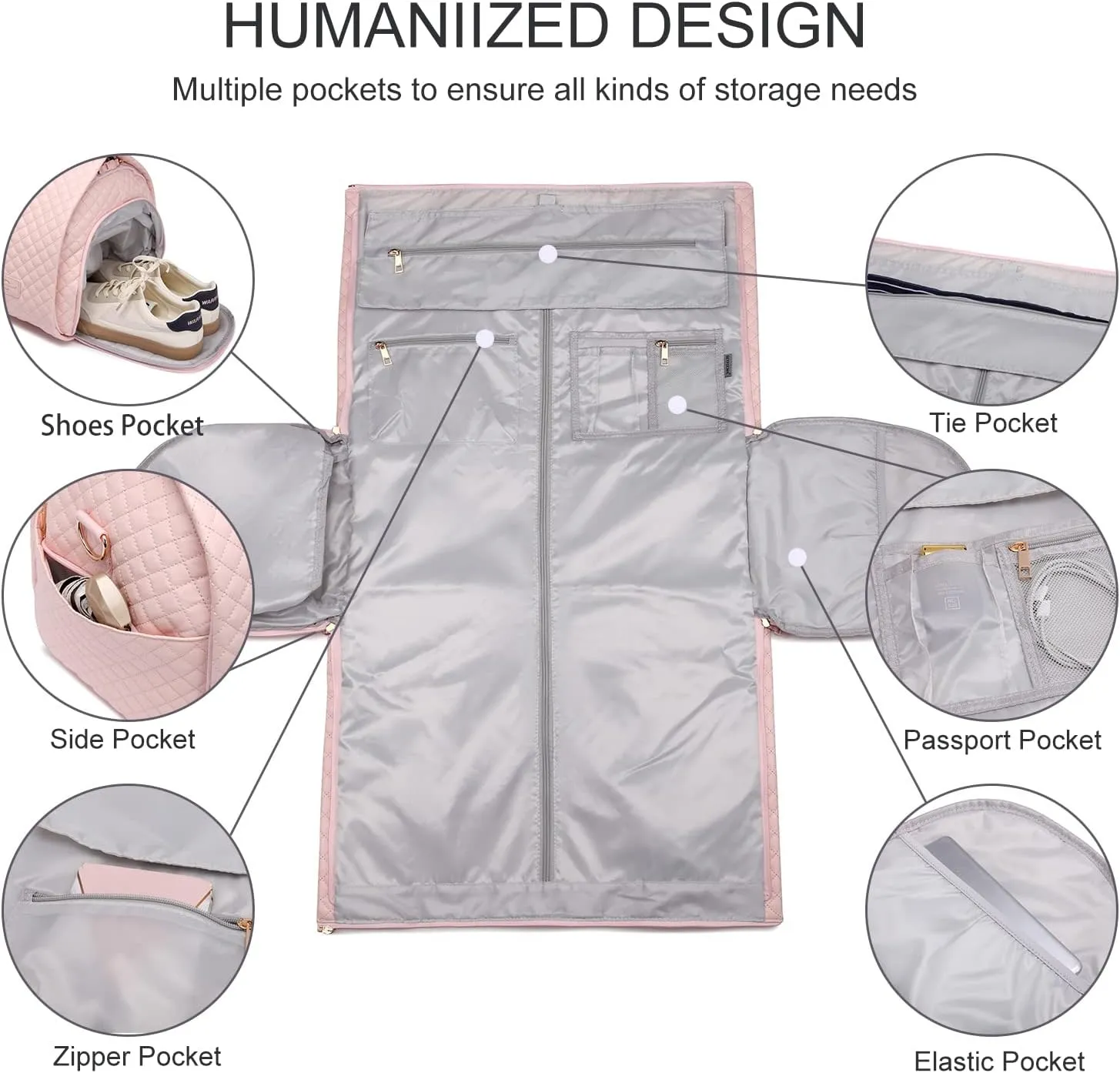Convertible Carry on Garment Bag for Women,Leather Garment Bags for Travel with Shoe Pouch 2 in 1 Hanging Suitcase Suit Bag for Women Travel Bags for Women Duffle Bag Garment Bag Gifts for Women Pink