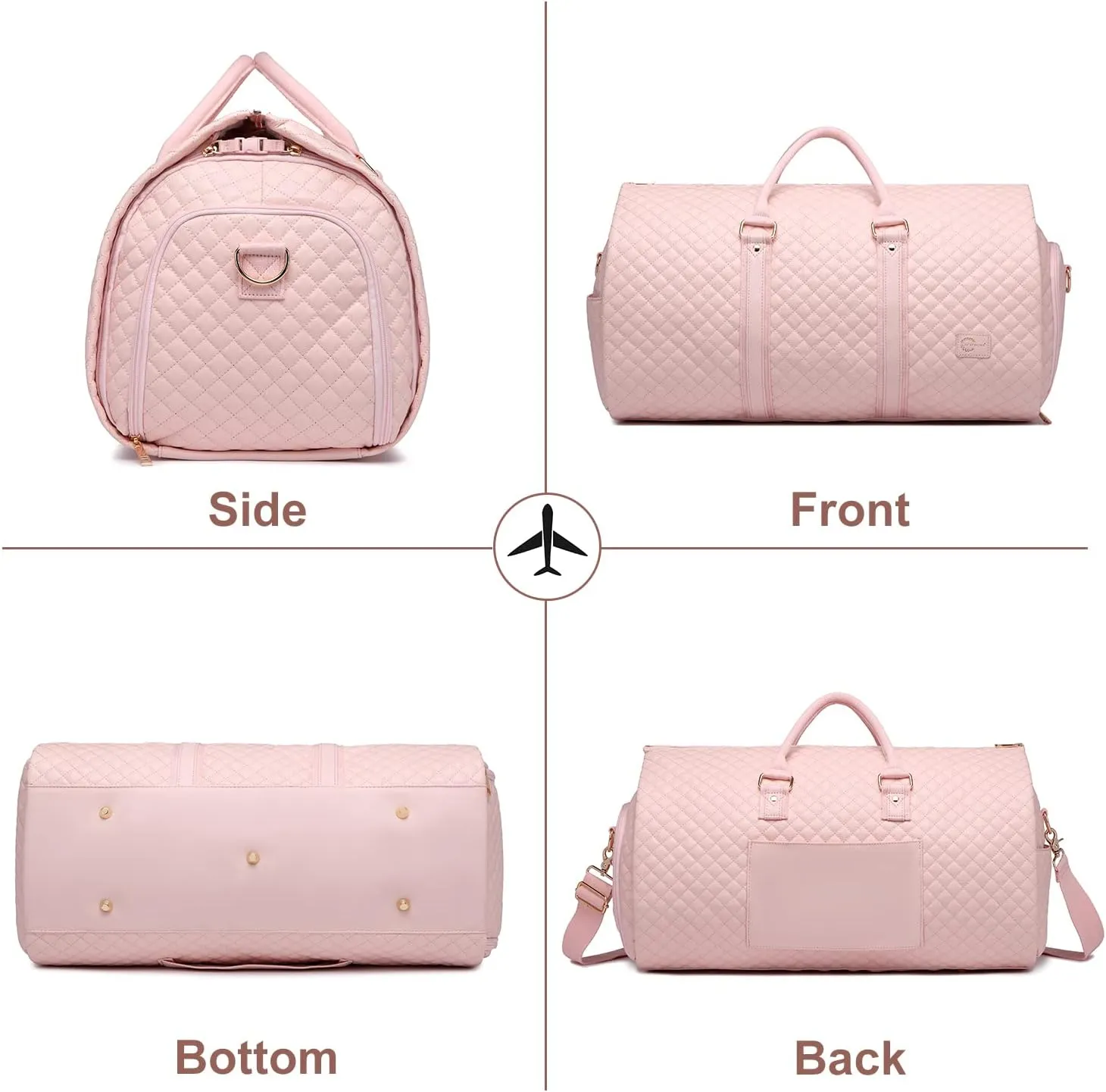 Convertible Carry on Garment Bag for Women,Leather Garment Bags for Travel with Shoe Pouch 2 in 1 Hanging Suitcase Suit Bag for Women Travel Bags for Women Duffle Bag Garment Bag Gifts for Women Pink
