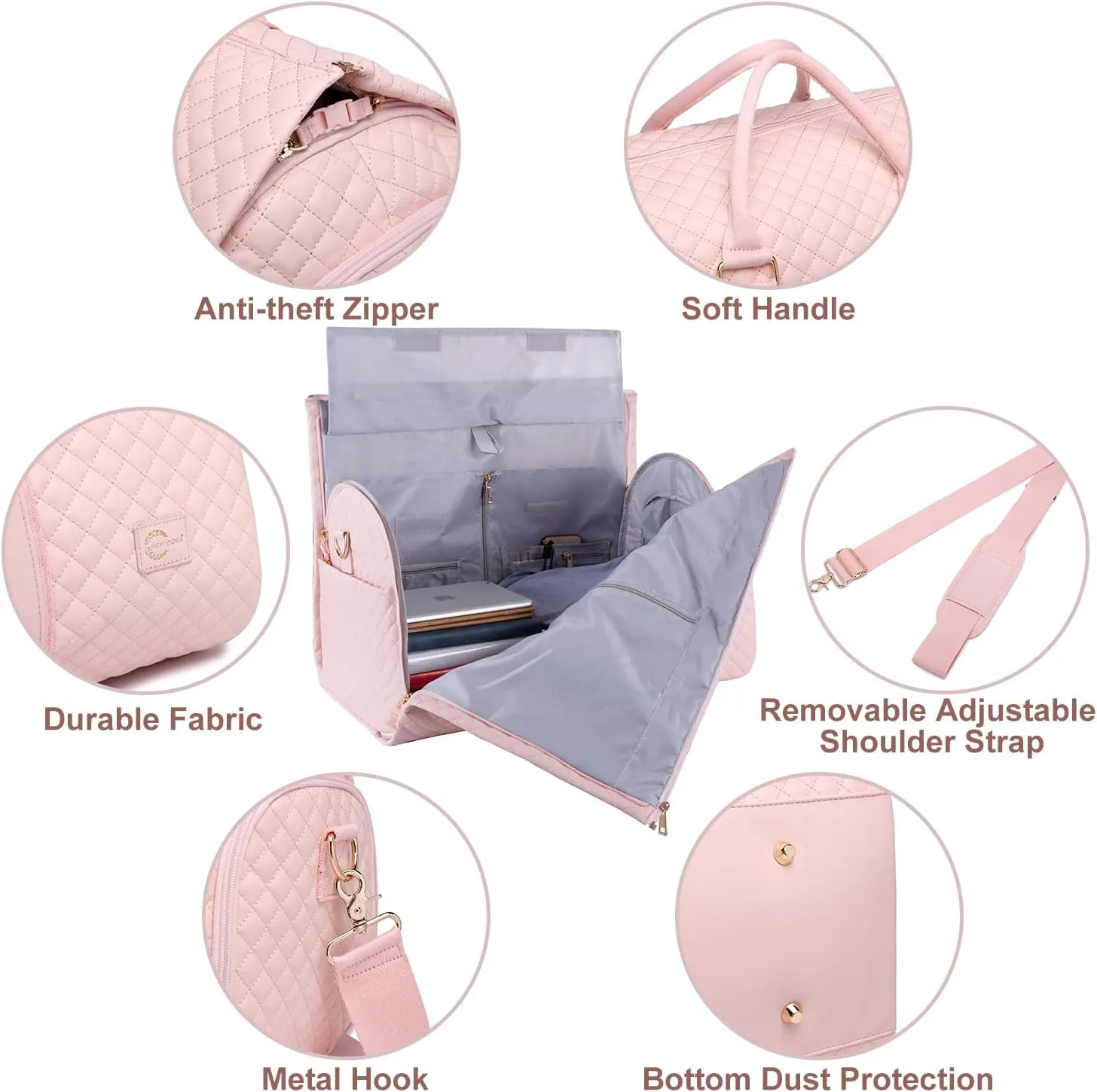 Convertible Carry on Garment Bag for Women,Leather Garment Bags for Travel with Shoe Pouch 2 in 1 Hanging Suitcase Suit Bag for Women Travel Bags for Women Duffle Bag Garment Bag Gifts for Women Pink